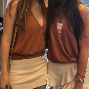 Rust Orange Halter Top with White Skirt